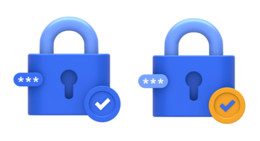 3D rendering of blue yellow private security password with padlock for UI UX web mobile apps social media ads design png
