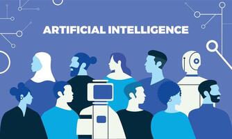people of different ethnicities, different genders and robots. vector