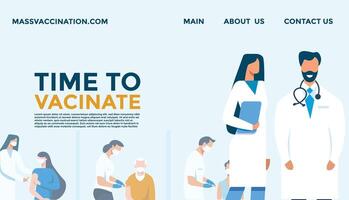 website of health personnel attending to patients injecting the cure against the corona virus. vector