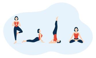 Four different types of yoga poses or exercises. vector