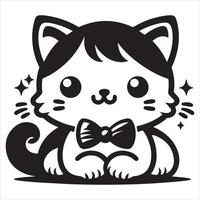 Adorable cartoon cat was done by hand in a doodle manner using graphic illustration vector
