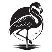 A black flamingo in silhouette standing with its head turned in the water vector