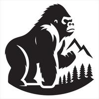 A basic and uncomplicated animal Graphic silhouette of a gorilla white background with a black silhouette vector