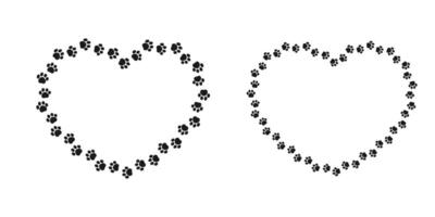 Heart shaped frame made of animal paw prints with empty space for your text and images. Cute Valentines, animal lover dog paw print border. vector