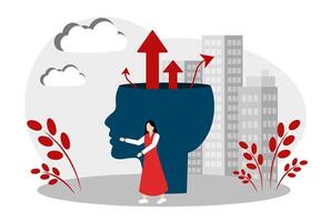 Choosing a life path. Head with arrows. Obsessive thoughts vector