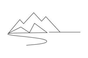 Mountain one line drawing and isolated outline icon vector