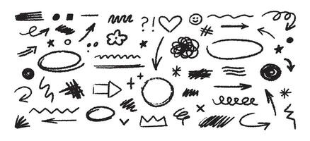 Collection of hand drawn simple decorative elements. Doodle shapes and squiggles in grunge style. vector