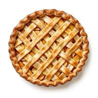 Thanksgiving apple pie with lattice crust, isolated on white background, top view photo