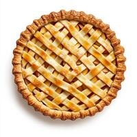 Thanksgiving apple pie with lattice crust, isolated on white background, top view photo