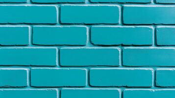 Closeup of a textured painted brick wall in vibrant turquoise showing rough brush strokes and slightly uneven coverage perfect for a bold and modern design aesthetic photo