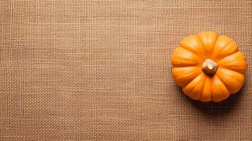 Soft burlap texture with faint pumpkin motifs rustic Thanksgiving background in muted oranges and browns perfect for autumn designs photo