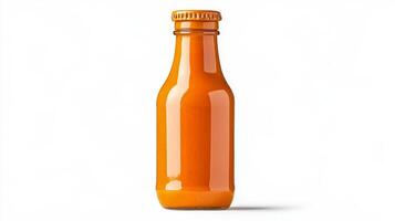 Ranch sauce bottle with a classic label isolated on a white background with a swirl of sauce dripping down the side photo