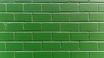 Front view of a brick wall painted in forest green texture with visible brush strokes and slight discoloration creating a natural and organic atmosphere photo