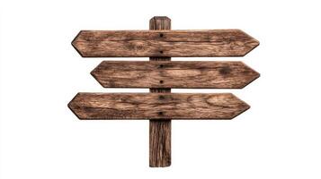 Vintage ranch signpost with directional arrows pointing to stables paddocks and trails isolated on a white background photo