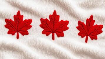 Soft white fabric with red maple leaf embroidery Canadian Thanksgiving cozy and patriotic simple but warm suitable for autumn themes photo