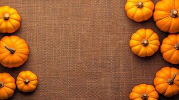 Soft burlap texture with faint pumpkin motifs rustic Thanksgiving background in muted oranges and browns perfect for autumn designs photo