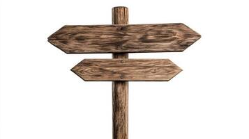 Vintage ranch signpost with directional arrows pointing to stables paddocks and trails isolated on a white background photo