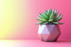 Geometric Pot with Succulent Plant Against Gradient Pink and Yellow Background photo
