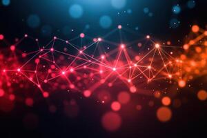 Abstract Digital Network Background with Glowing Nodes and Connecting Lines in Red and Blue photo