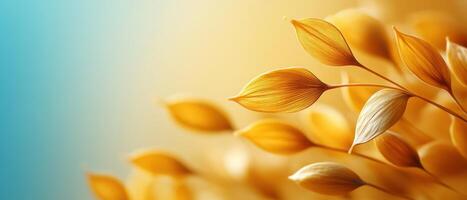 Golden Leaves on Abstract Background with Warm Gradient Lighting - Nature Inspired Artistic Design photo