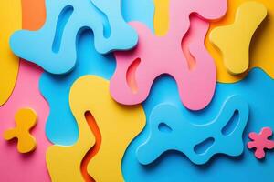 Vibrant Abstract Background with Colorful Organic Shapes in Blue, Pink, and Yellow photo
