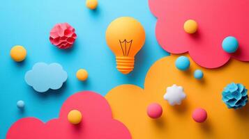 Bright Idea Concept with Colorful Clouds and Light Bulb on Vibrant Background photo
