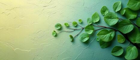 Fresh Green Leaves on Textured Gradient Background - Nature Inspired Abstract Art photo