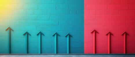 Colorful Arrows on a Vibrant Wall Background Representing Growth and Direction photo