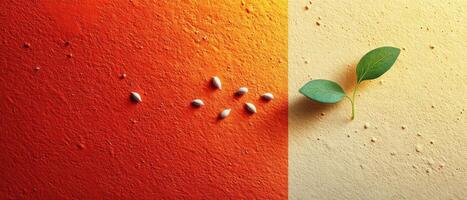 Sprouting Plant on Colorful Textured Background with Seeds Symbolizing Growth and New Beginnings photo
