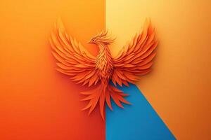 Vibrant Paper Art Phoenix on Split Orange and Blue Background Symbolizing Rebirth and Creativity photo