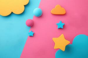 Colorful Abstract Background with Geometric Shapes on Pink and Blue Split Surface photo