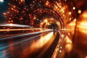 Futuristic Tunnel with Blurred Lights and Reflections Creating a Dynamic and Energetic Atmosphere photo