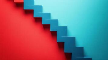 Modern Abstract Staircase Against Red and Blue Background - Minimalist Geometric Design photo