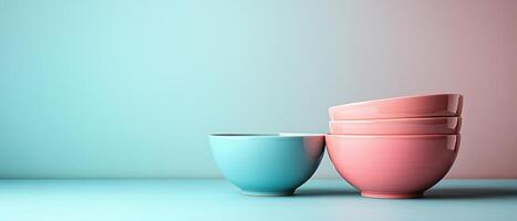 Stack of Colorful Ceramic Bowls on Pastel Background - Minimalist Kitchenware and Home Decor photo