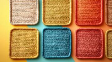 Colorful Woven Mats Arranged in a Pattern on a Vibrant Background photo