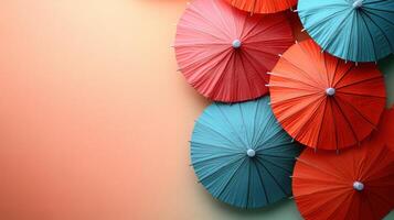 Colorful Paper Umbrellas Against a Gradient Background - Vibrant and Artistic Display of Traditional Craft photo