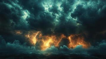 Dramatic Thunderstorm with Dark Clouds and Lightning Over the Ocean Captured in Vivid Detail photo