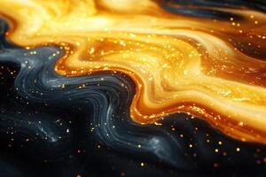 Abstract Golden and Black Swirling Liquid with Sparkling Particles - Stunning Artistic Background photo