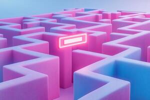 Futuristic Neon Maze with Glowing Pink and Blue Walls in a Surreal Abstract Environment photo