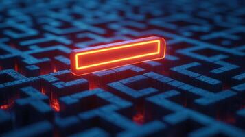 Futuristic Neon Maze with Glowing Red Pathway in a Dark Abstract Environment photo