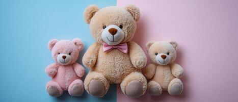 Adorable Teddy Bear Family on Pastel Background - Cute Plush Toys for Kids and Collectors photo