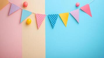 Colorful Party Bunting and Balloons on Pastel Background for Celebrations and Events photo
