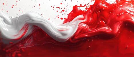 Abstract Red and White Paint Splash - Dynamic Fluid Art Background with Vibrant Colors and Motion photo