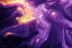 Abstract Cosmic Purple and Gold Swirling Nebula with Glowing Particles in Space photo