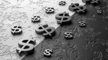 Abstract Financial Background with Dollar Signs on Textured Black and White Surface photo