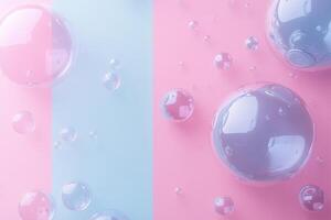 Abstract Background with Transparent Bubbles on Pastel Pink and Blue Gradient Surface photo