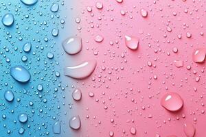 Water Droplets on Blue and Pink Gradient Background - Refreshing and Vibrant Abstract Image photo