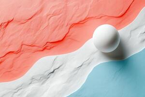 Abstract Minimalist Composition with White Sphere on Colorful Textured Background in Coral, White, and Blue Tones photo