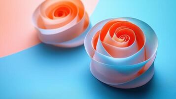 Elegant Abstract Paper Roses on Vibrant Blue and Peach Background - Modern Art and Design Concept photo