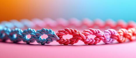 Colorful Braided Rope Chain on Gradient Background with Vibrant Pink and Blue Tones photo